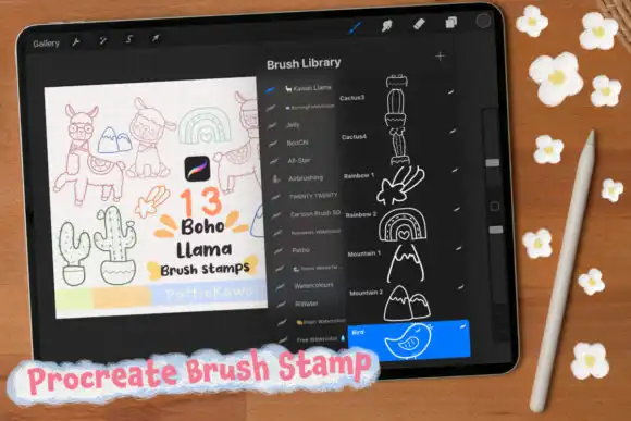 Procreate Brush Stamps Cute Llama Cactus