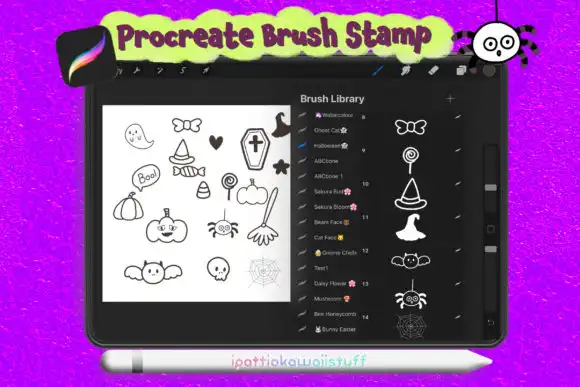 Procreate brush stamps Doodle Halloween 4 procreate brush stamps doodle halloween graphics 15752589 2 580x387 48615