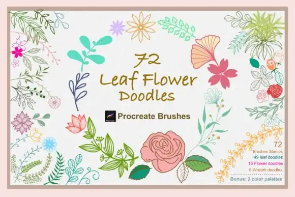 Procreate Brushes Leaf Flower Doodles 2 procreate brushes leaf flower doodles graphics 26558934 1 1 580x387 57402