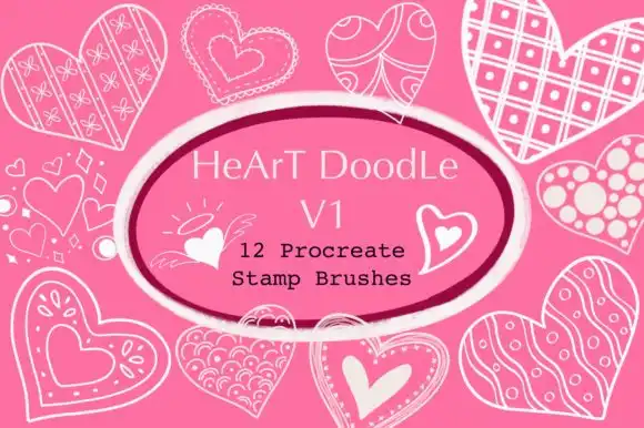 Procreate Stamp Brushes Heart Doodle V1