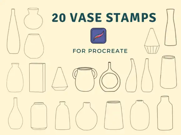Procreate Stamps - 20 Vases + 5 Leaves