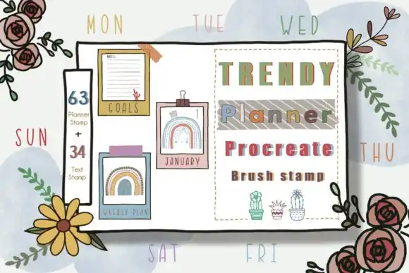 Procreate Brush Stamp 63+34 Trendy Planner
