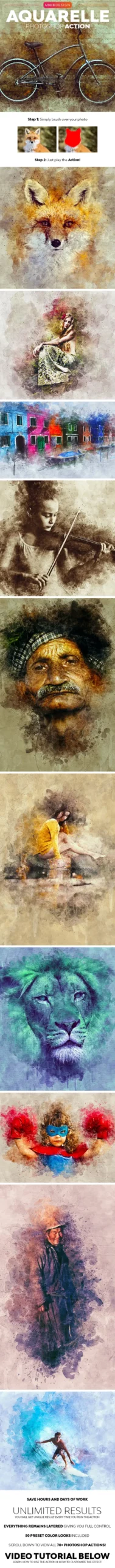Watercolor 4in1 Photoshop Actions Bundle