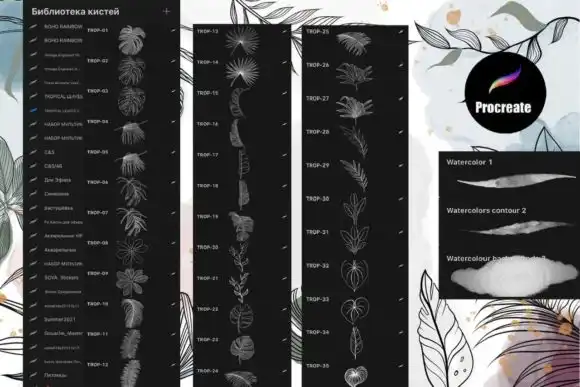 Watercolor Tropical Leaves Brush Stamps 3 watercolor tropical leaves brush stamps graphics 24042579 3 580x387 48537