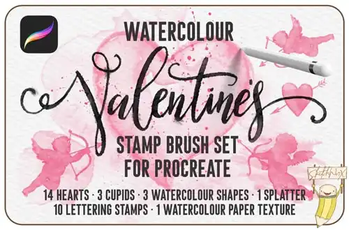 Procreate Watercolour Brushes and Palettes Bundle - 5 Packs 3 watercolour valentines stamp set for procreate 52645