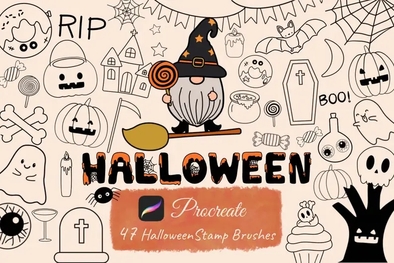 47Cute Halloween Procreate Stamp Brushes