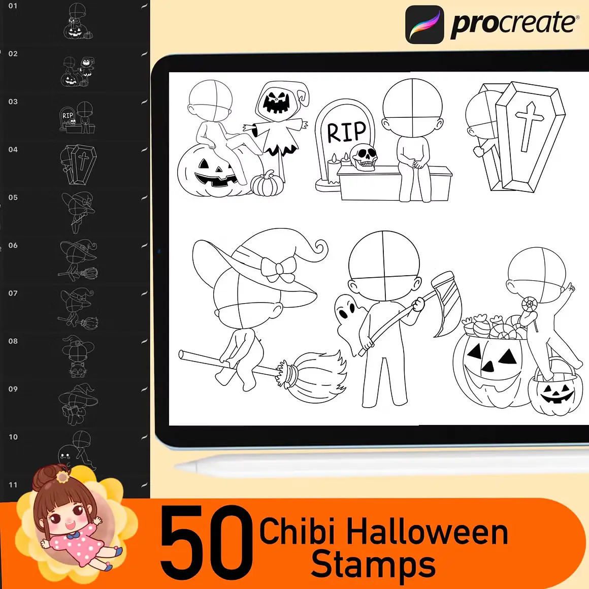 50 Procreate Halloween Chibi Stamps 5 50 procreate halloween chibi stamps05 65436