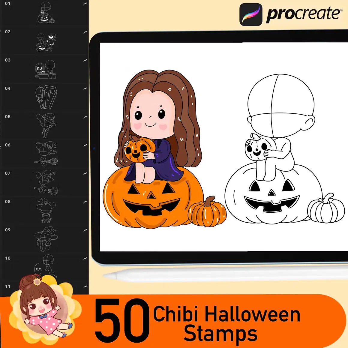 50 Procreate Halloween Chibi Stamps 3 50 procreate halloween chibi stamps09 65424