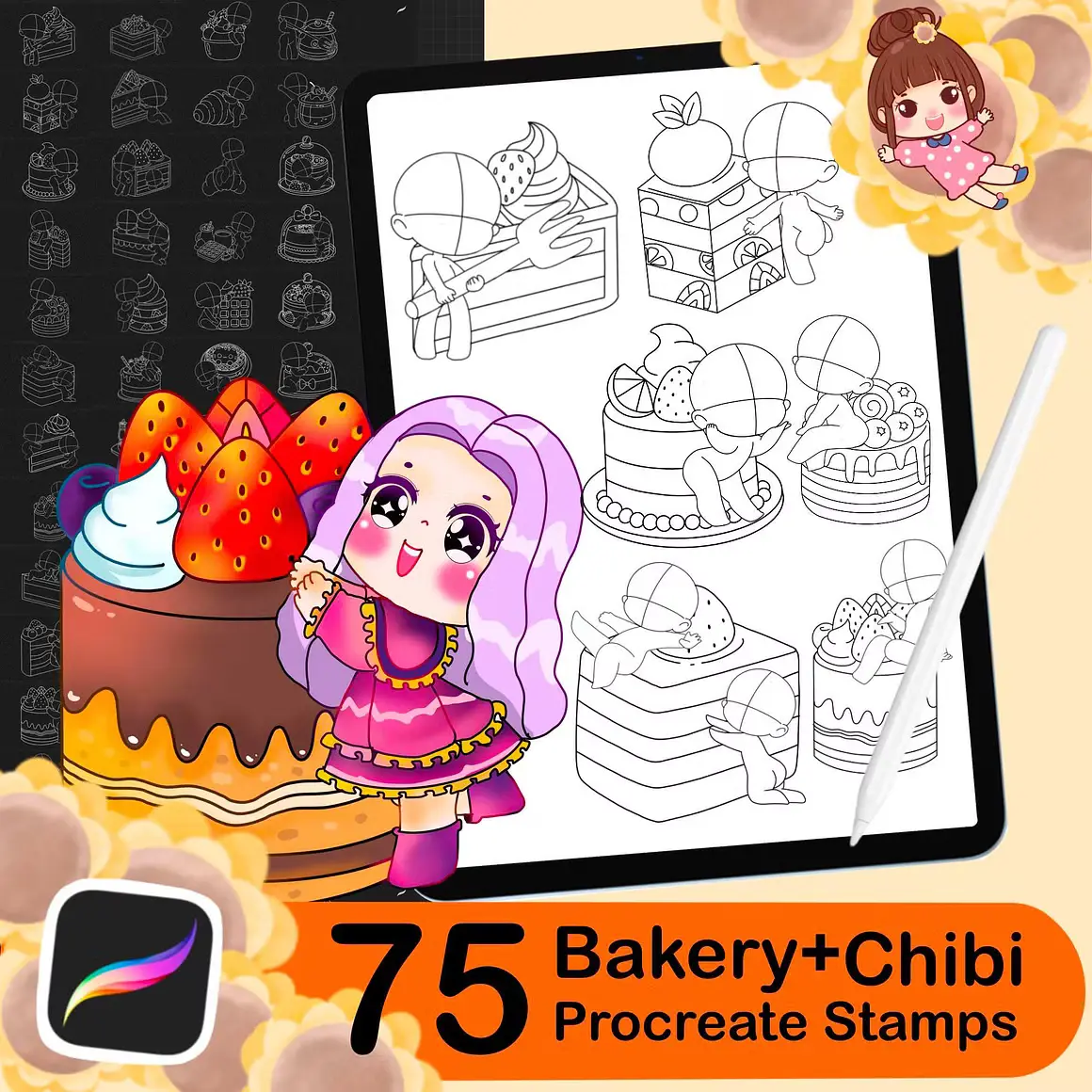 75 Procreate Bakery+Chibi Pose Stamp Free Download