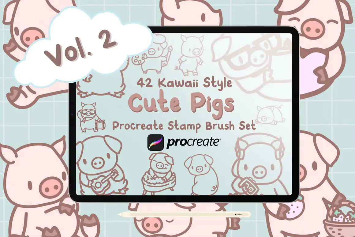Cute Pigs Vol. 2 Procreate Stamps