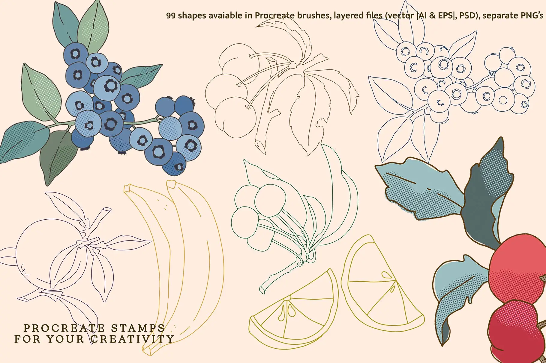 Fruit & Veggies Brushes Kit – Procreate 6 fruit & veggies brushes kit – procreate6 67017