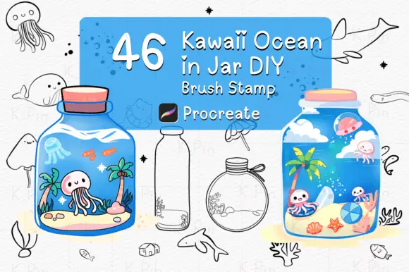 Kawaii Ocean in Jar Procreate Brush