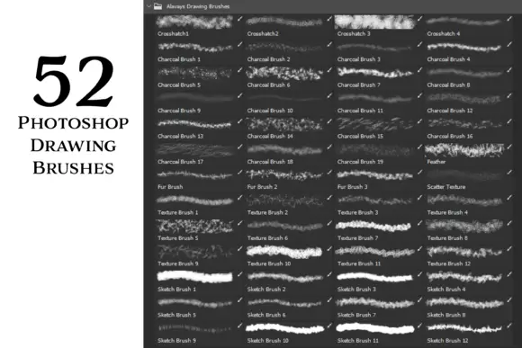 Photoshop Drawing Brushes - Set of 52