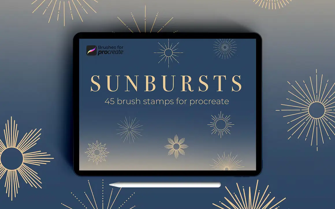 45 Procreate sunburst stamp brushes