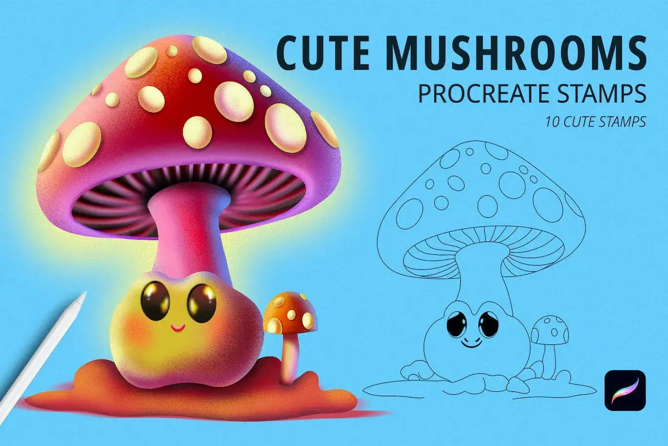 Cute Mushrooms Stamps for Procreate