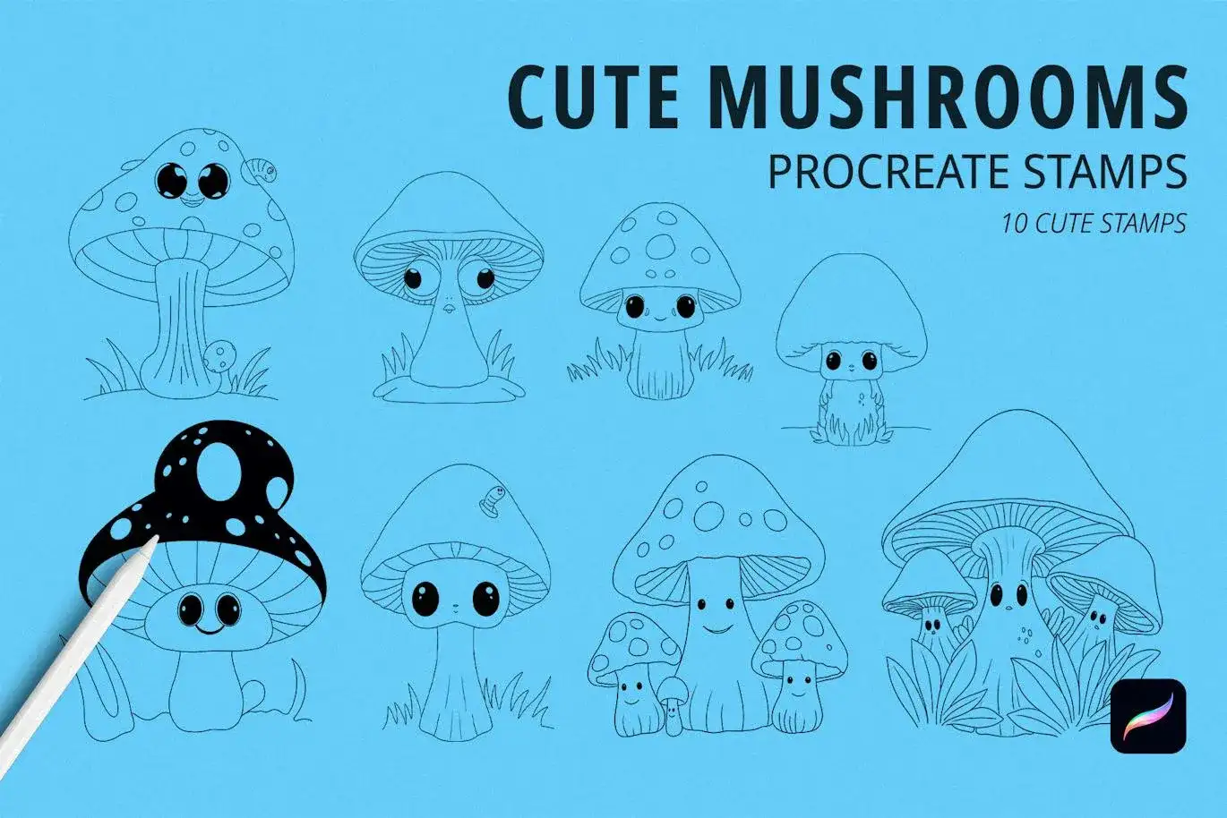 Cute Mushrooms Stamps for Procreate 4 cute mushrooms stamps for procreate (5) 70739