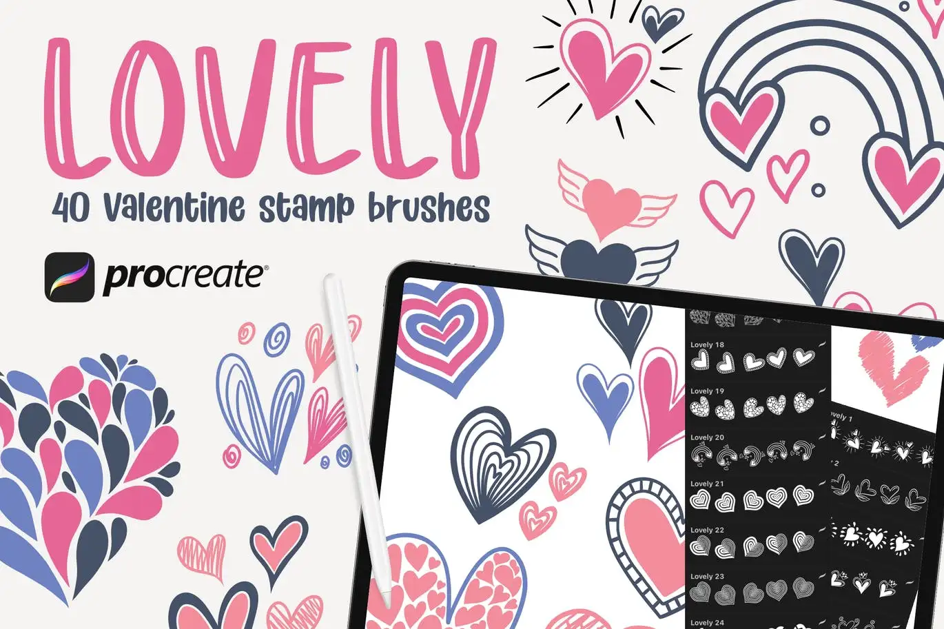 Lovely - 40 Stamp Brush Procreate ++