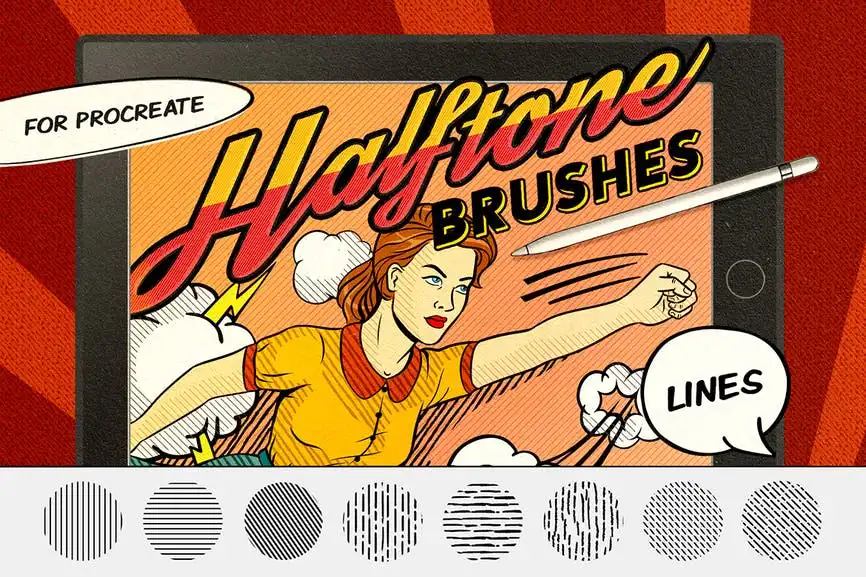 Vintage Comics: Line Procreate Brushes 12 vintage comics line procreate brushes 70910