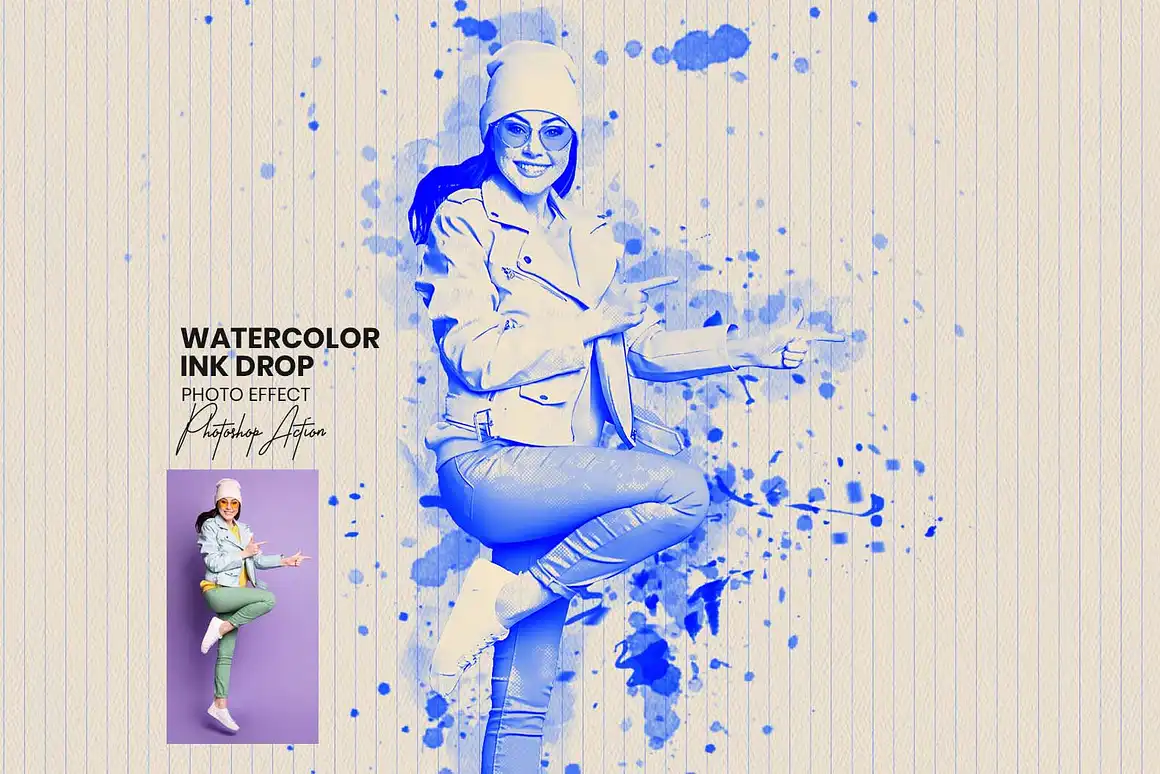 Watercolor ink Drop Photoshop Action
