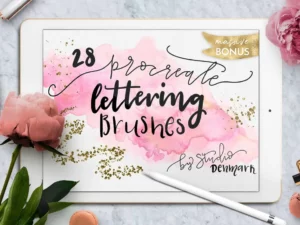 procreate lettering brush bundle + bonus textures 77359