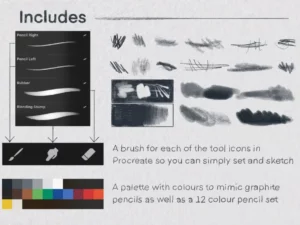 sketch tools procreate brush set (pencil, rubber, blending stump) (1) 79151