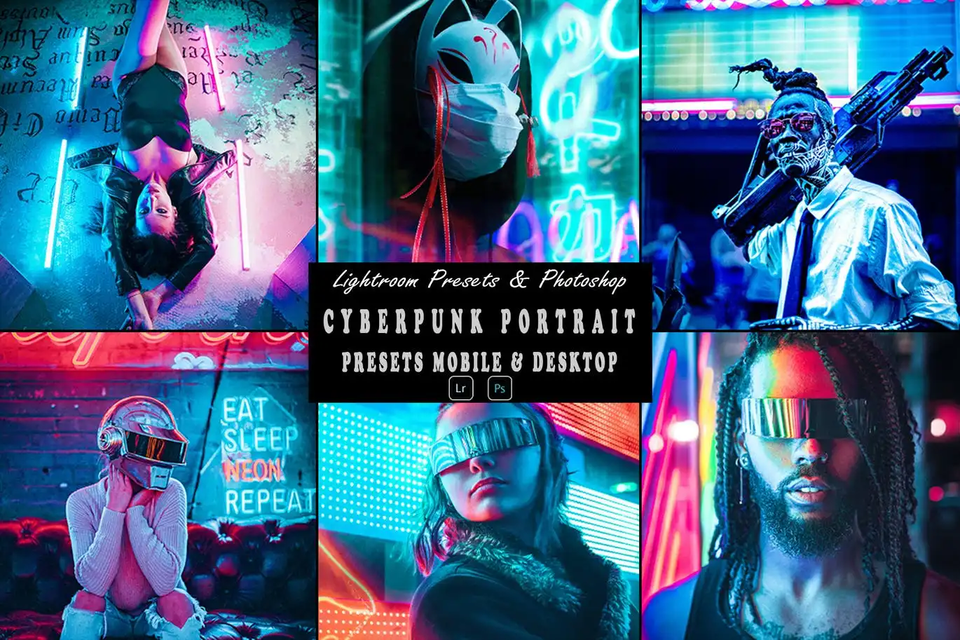 CyberPunk Portrait Photoshop Action & Lightroom