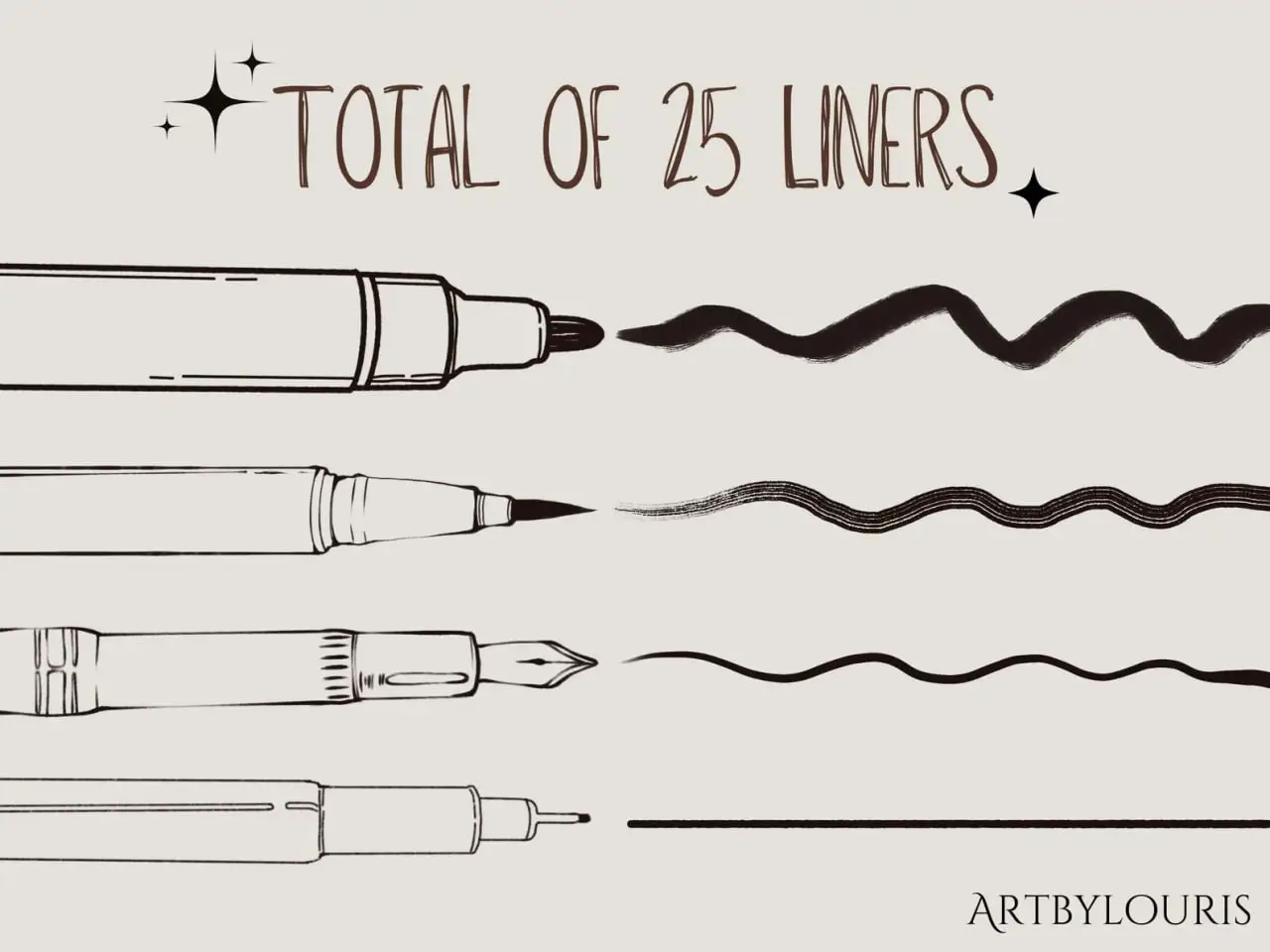 25 Fine Liner Digital Brushes for Procreate | Texture, Marker, Brush Pen | Best for Line art, Inking & Outline | Instant Download 3 25 fine liner digital brushes for procreate (2) 92509