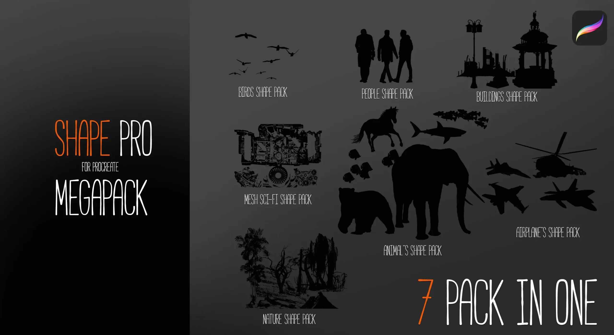 SHAPE PRO MEGAPACK for PROCREATE 5 and PHOTOSHOP 7 shape pro megapack for procreate 5 and photoshop2 92404