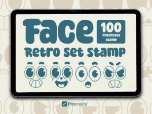 100 face retro procreate stamp 93838