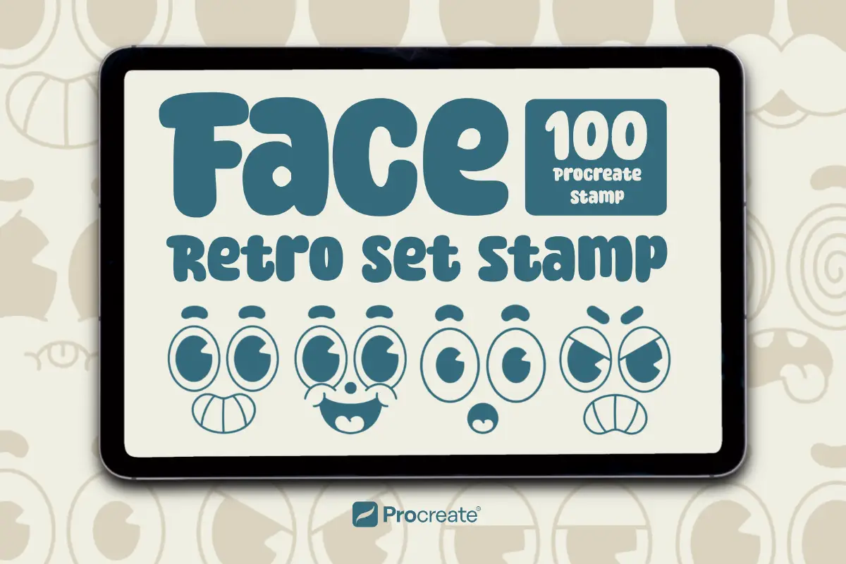 100 Face Retro Procreate Stamp
