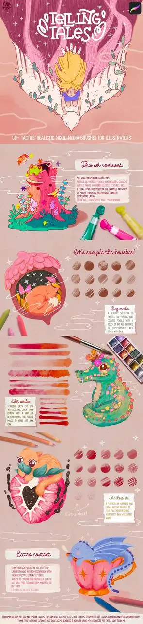 Procreate Free Brushes and Palettes Bundle - 38 Packs 3 telling tales 50 93604