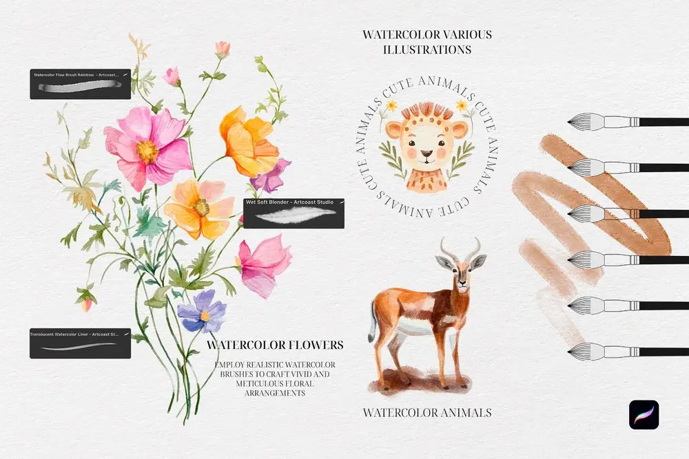 Watercolor Realistic Brushes for Procreate