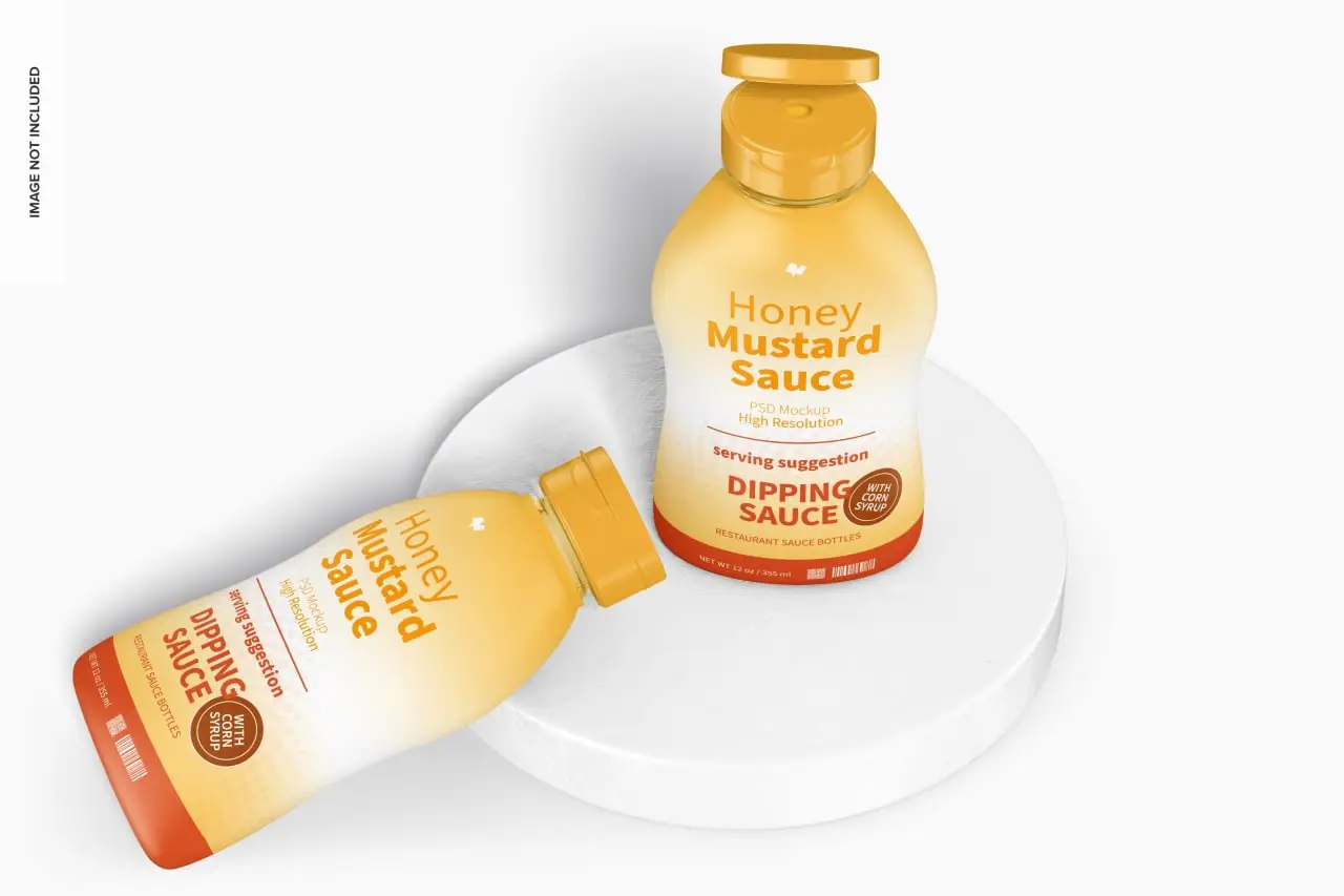 12 Oz Honey Mustard Sauce Bottles Mockup