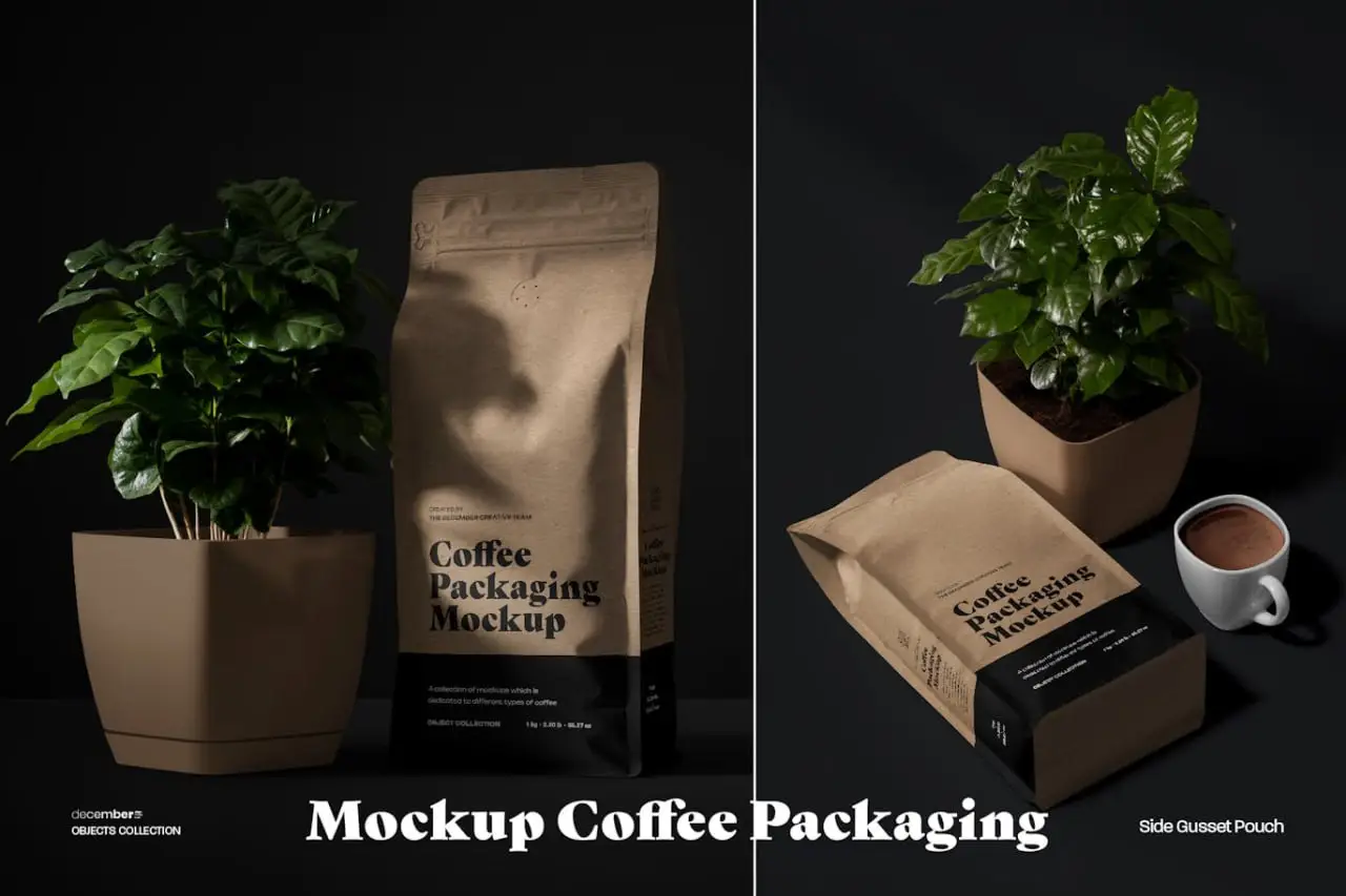 2 Mockups Coffee Packaging With Arabica Tree