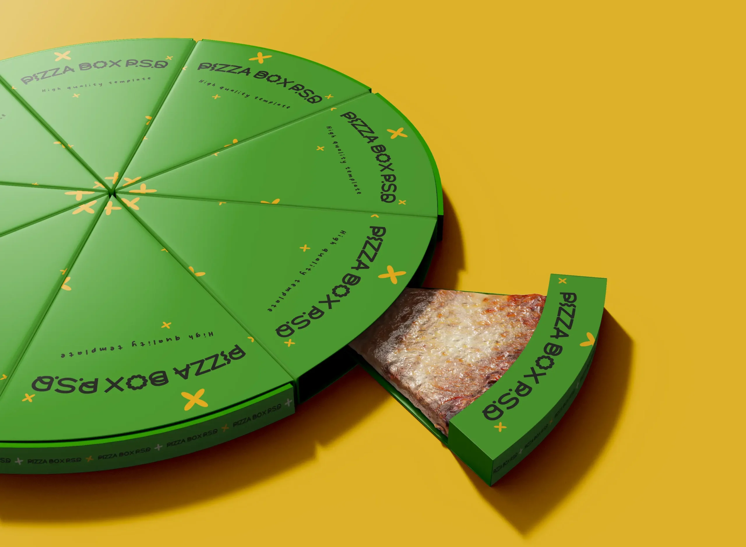 3D Eight Pizza Slice Boxes Mockup