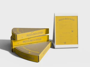 3d pizza slice boxes with pizzeria menu mockups