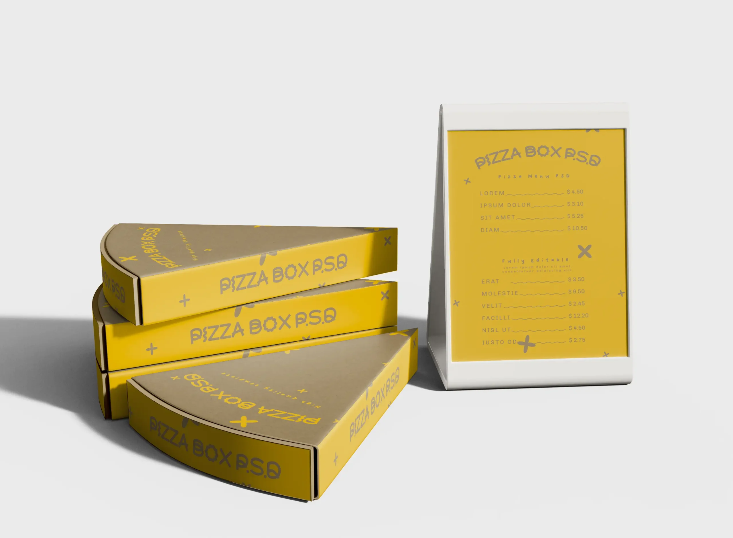 3D Pizza Slice Boxes With Pizzeria Menu Mockups