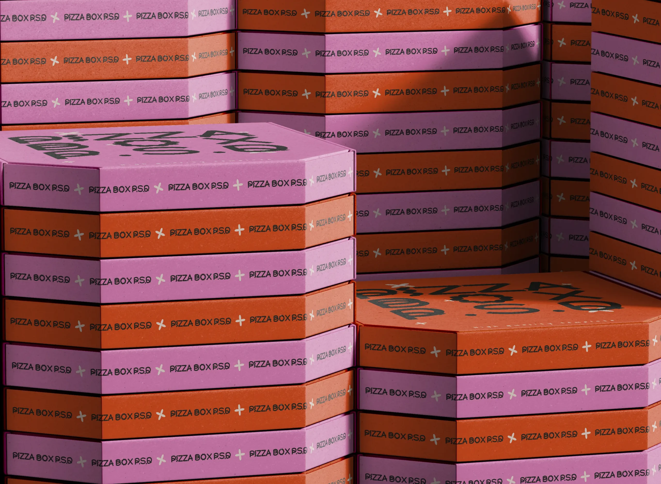 3D Stacked Pizza Boxes Mockup