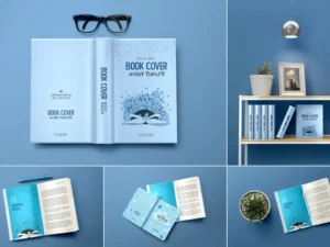 3d photo realistic open book cover mockup psd