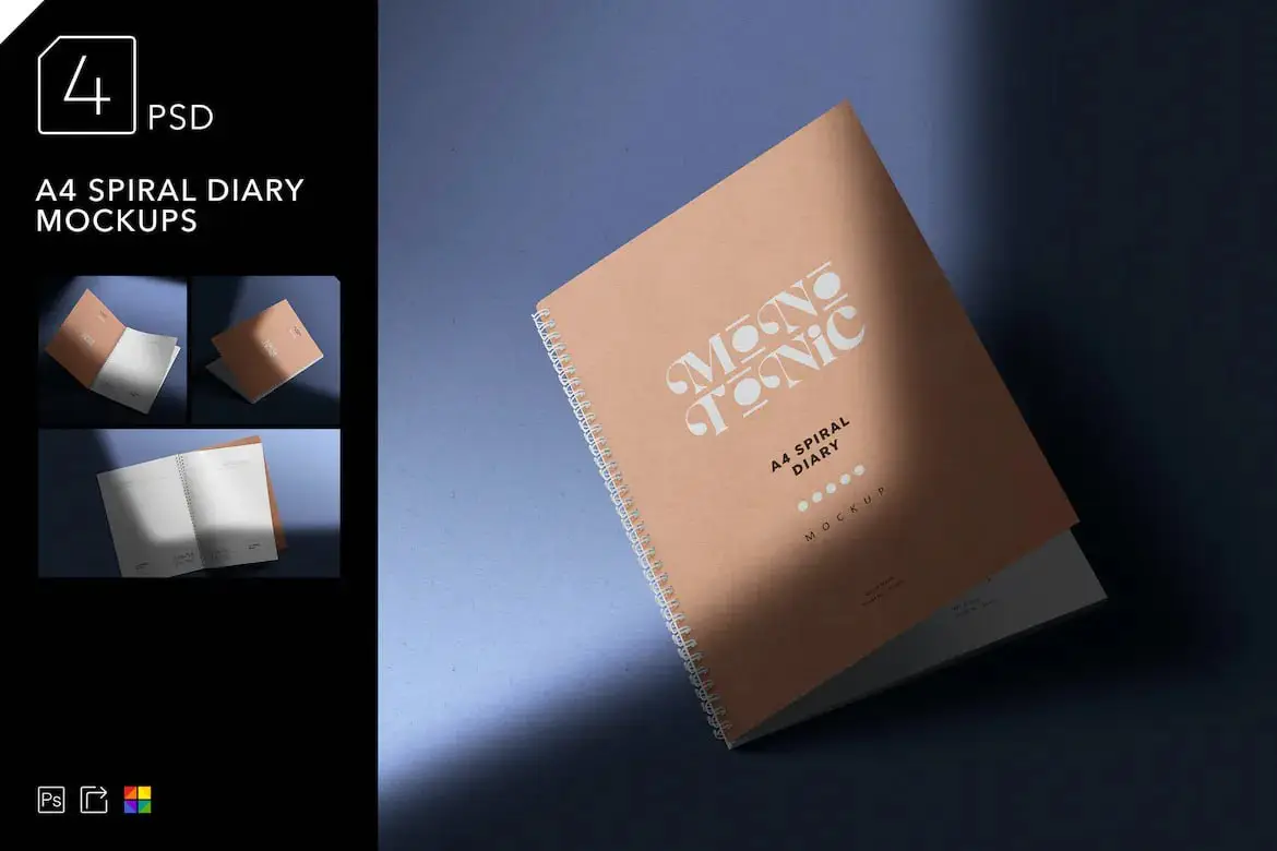 A4 Spiral Diary Mockups