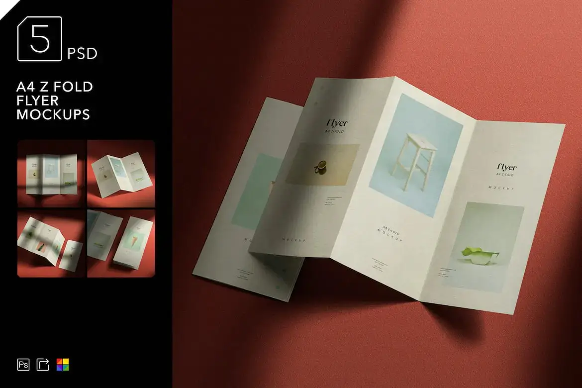 A4 Z Fold Flyer Mockups