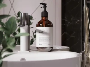 amber glass pump bottle mockup