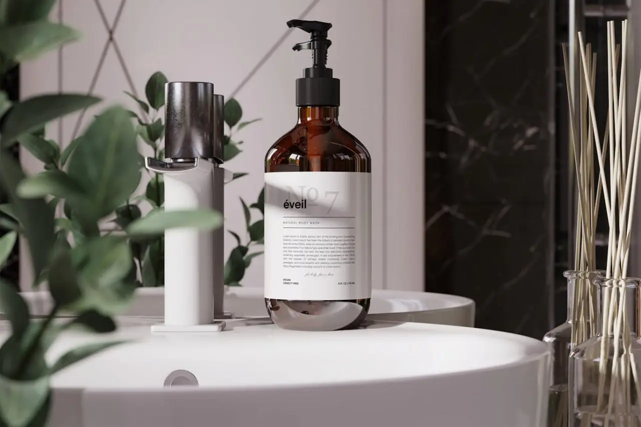Amber Glass Pump Bottle Mockup