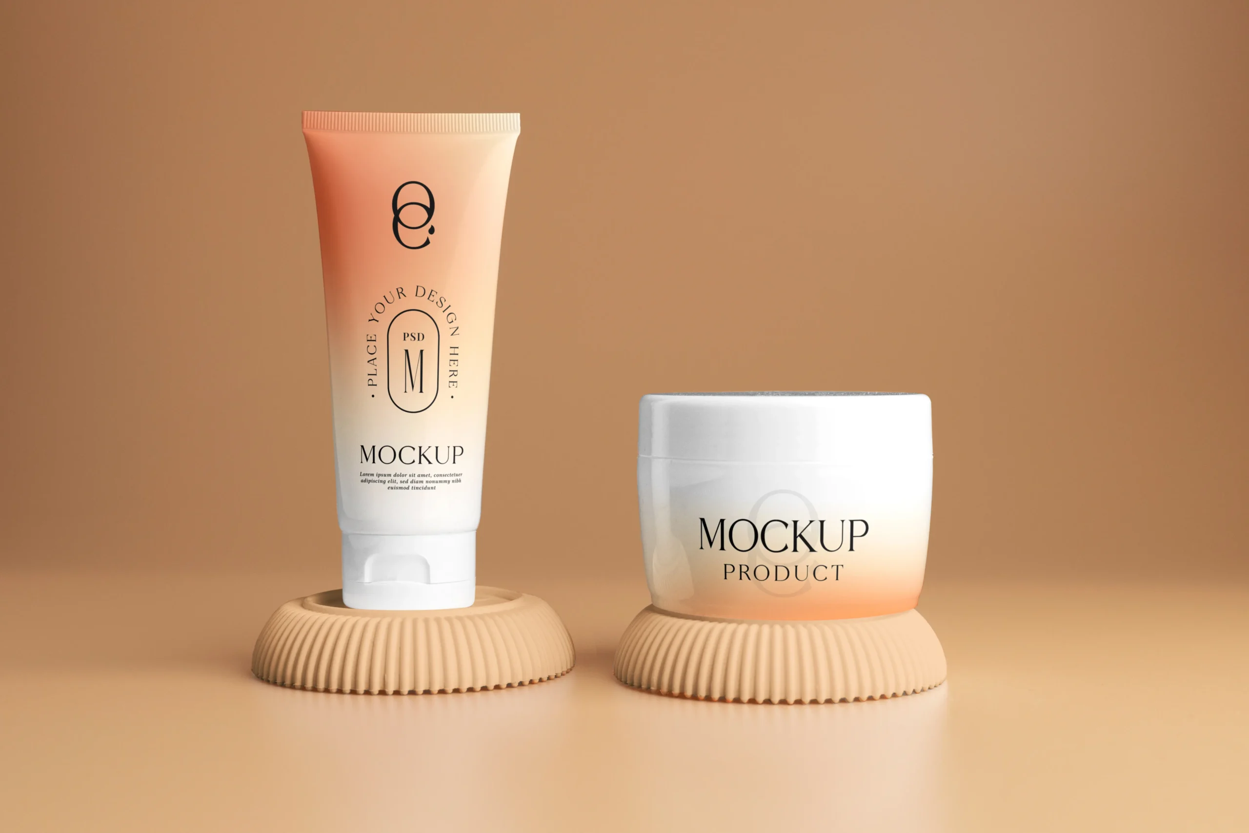 apricot color cosmetic products mockups 16