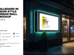 billboard in neon style urban wall mockup