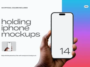 black man hand holding iphone 14 mockups psd