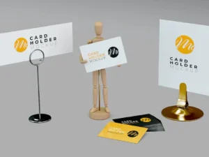 card holder set with wooden mannequin mockup