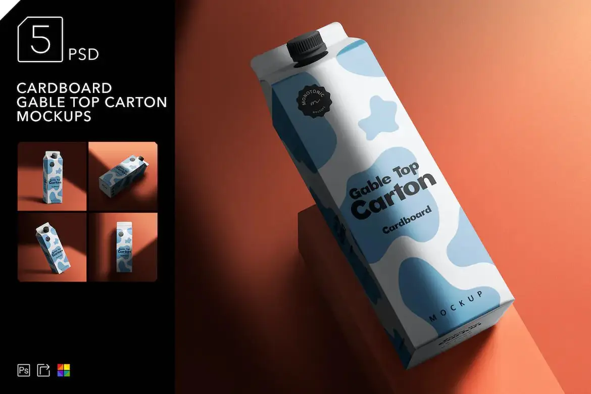 Cardboard Gable Top Carton Mockups