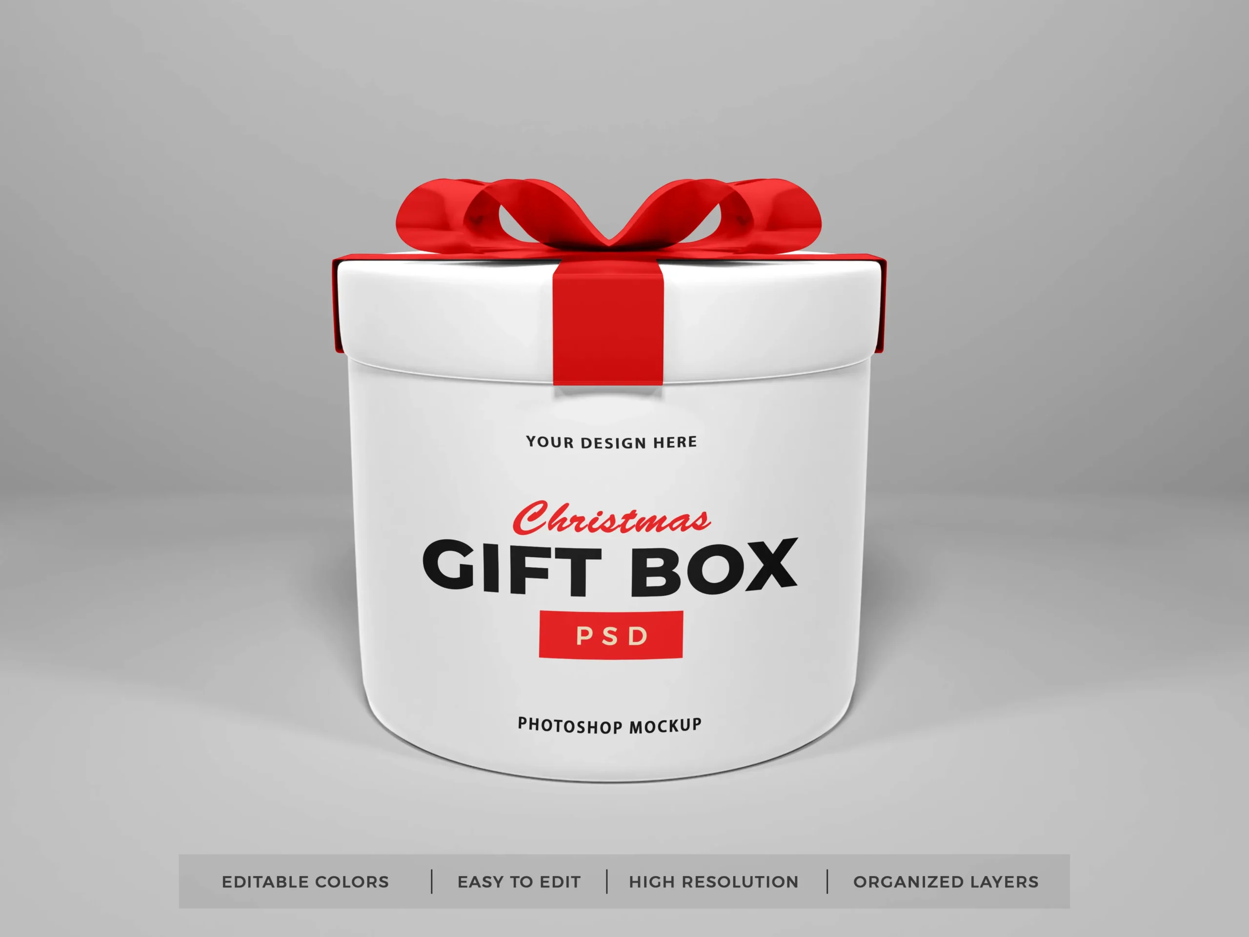 Christmas Gift Box With Ribbon Mockup