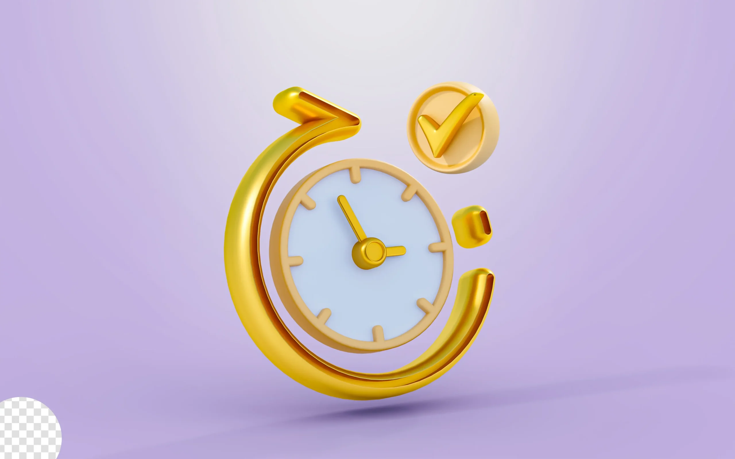Clock With Rotation Arrow Check Mark Sign 3D Render Concept